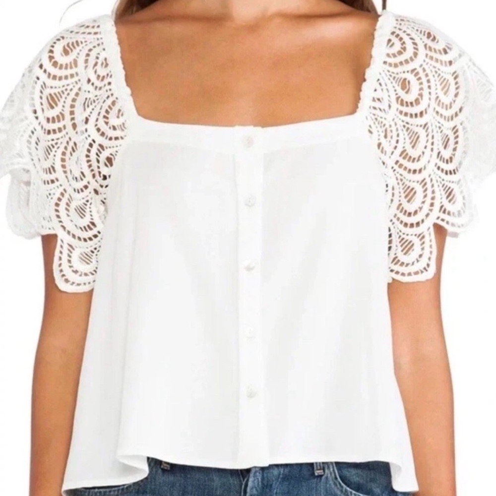 Stone Cold Fox Womens White Lace Short Sleeve Button Front Blouse Top Size 2